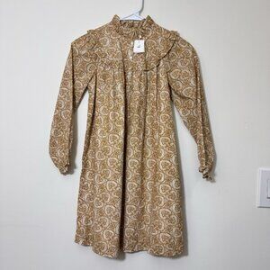 BONPOINT Girl’s Long Sleeve Dress Size 10 Ochre Liberty Print Ruffle New